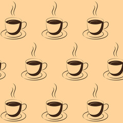 Obraz premium Vector seamless pattern with steamed coffee cups. Design for wrapping paper, postcard, textile