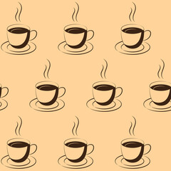 Obraz premium Vector seamless pattern with steamed coffee cups. Design for wrapping paper, postcard, textile