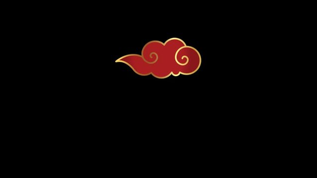 Animation golden cloud chinese style isolate with black background for template.