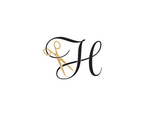 Letter H with scissor logo Vector 001