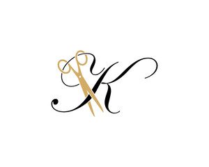 Letter K with scissor logo Vector 001