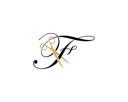 Letter F With Scissor Logo Vector 001