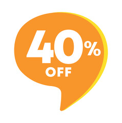 40% off. Price discount. Sale of special offers. Ad with shopping tag. Retail advertising campaign, stores. Vector illustration.