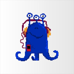pixel art illustration draw artwork design character bit icon symbol set of alien monster video game