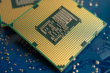 CPU, central processor unit chip Chip on circuit board in PC and laptop computer technology.