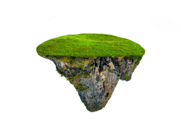 fantasy floating island with natural grass Isolate on transparent background PNG file