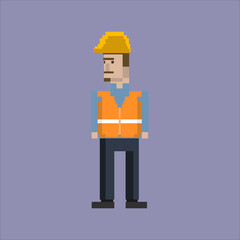 pixel art illustration draw artwork bit design character icon symbol person profession of construction laborers