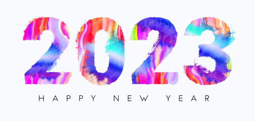 2023 New Year. Watercolor gradient brush stroke numbers.