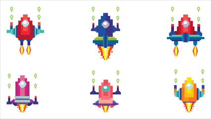 pixel art illustration draw artwork bit design character icon symbol video game of plane space universe