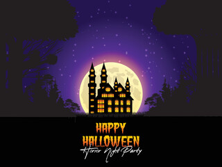 Halloween illustration with Colorful moon night background design 