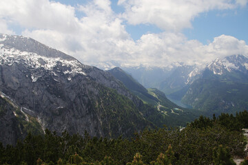 Fototapeta na wymiar Panorama opening from Kehlstain mountain, the Bavarian Alps, Germany