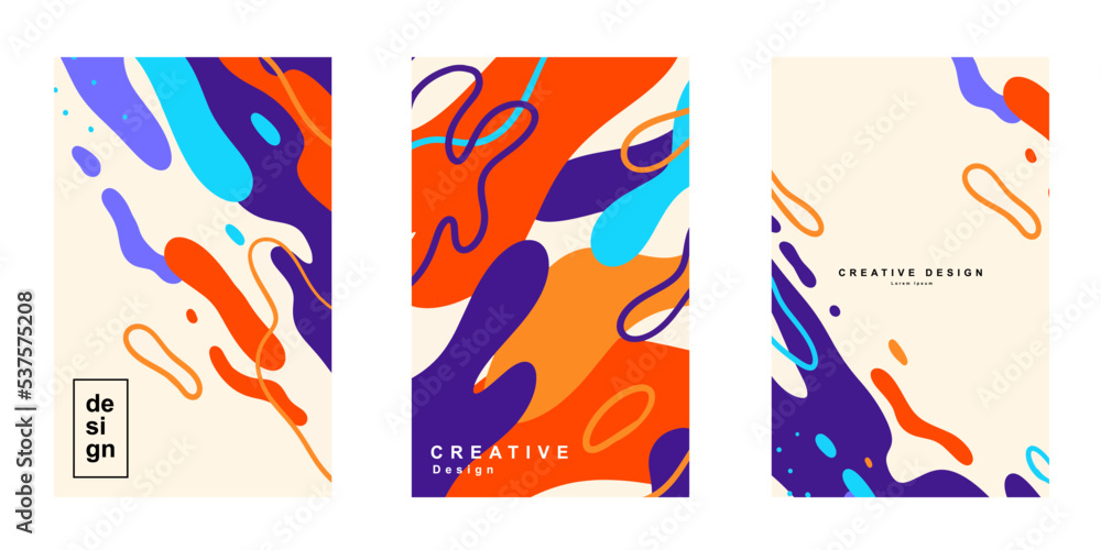 Poster set of abstract fluid poster template in colorful shape design. collection of modern retro design st