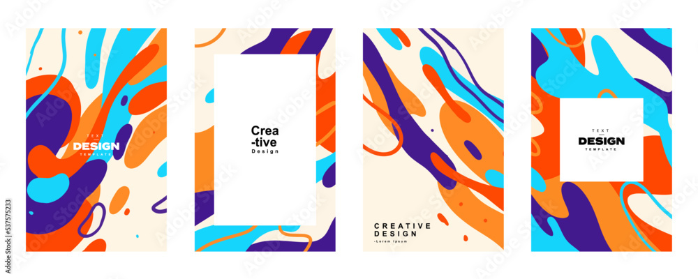 Poster set of abstract fluid poster template in colorful shape design. collection of modern retro design st