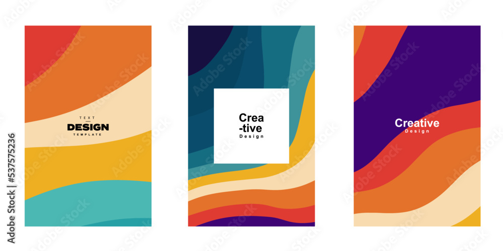 Aufkleber set of abstract fluid poster template in colorful shape design. collection of modern retro design st