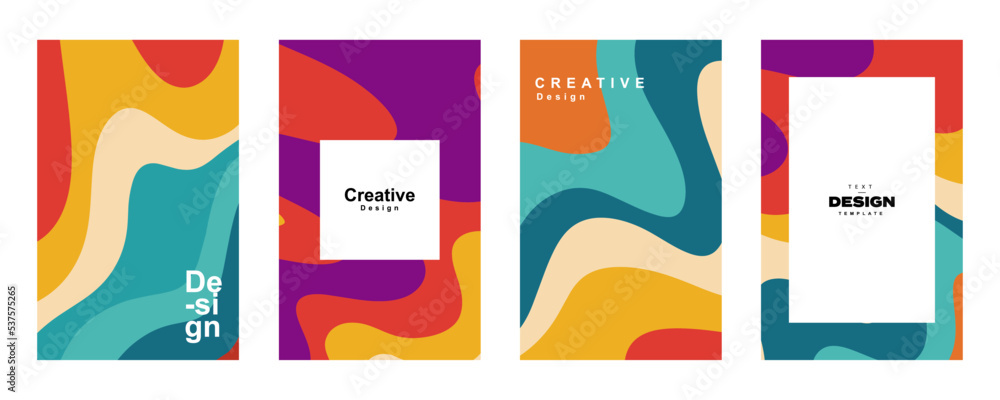 Aufkleber set of abstract fluid poster template in colorful shape design. collection of modern retro design st