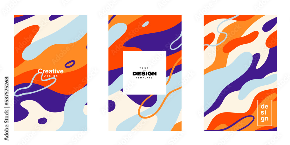 Aufkleber Set of abstract fluid poster template in colorful shape design. Collection of modern retro design style for poster, flyer, background, wallpaper and copy space