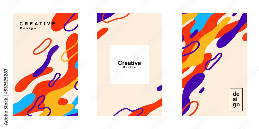 Poster Set of abstract fluid poster template in colorful shape design. Collection of modern retro design style for poster, flyer, background, wallpaper and copy space