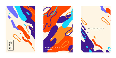 Set of abstract fluid poster template in colorful shape design. Collection of modern retro design style for poster, flyer, background, wallpaper and copy space