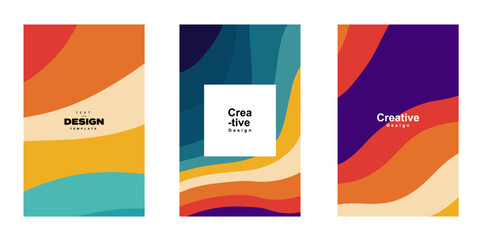 Fototapeta premium Set of abstract fluid poster template in colorful shape design. Collection of modern retro design style for poster, flyer, background, wallpaper and copy space