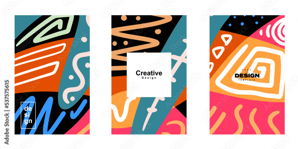 Aufkleber set of abstract trendy poster template design in ethnic style. collection of retro modern illustrati