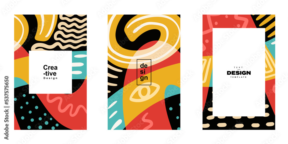 Aufkleber set of abstract trendy poster template design in ethnic style. collection of retro modern illustrati