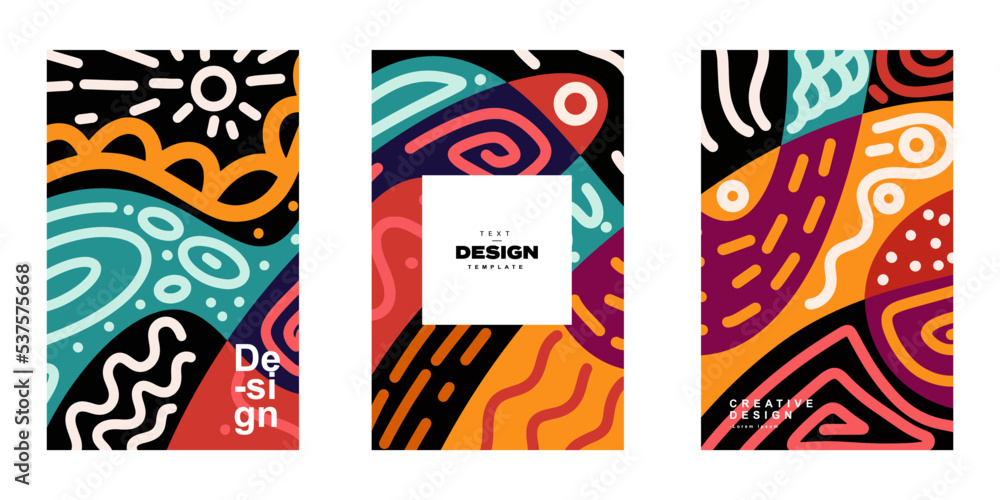 Aufkleber set of abstract trendy poster template design in ethnic style. collection of retro modern illustrati