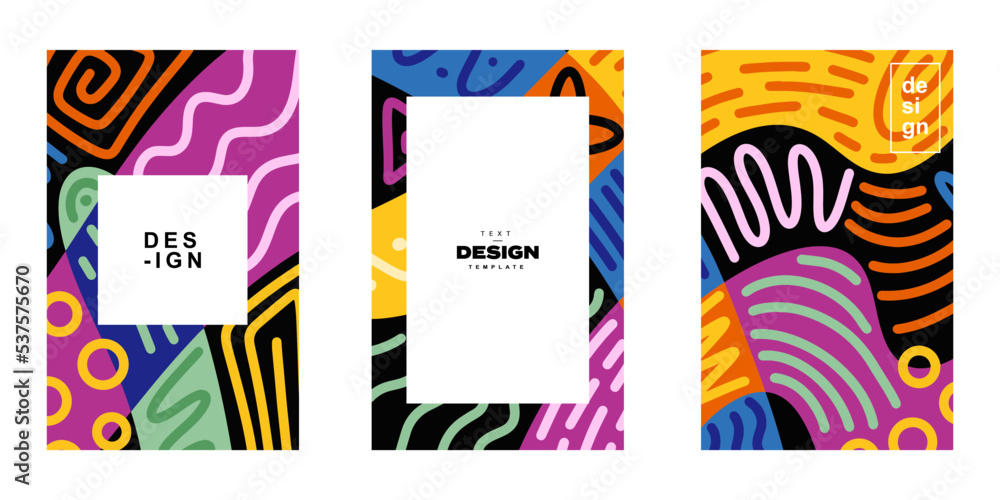 Aufkleber set of abstract trendy poster template design in ethnic style. collection of retro modern illustrati