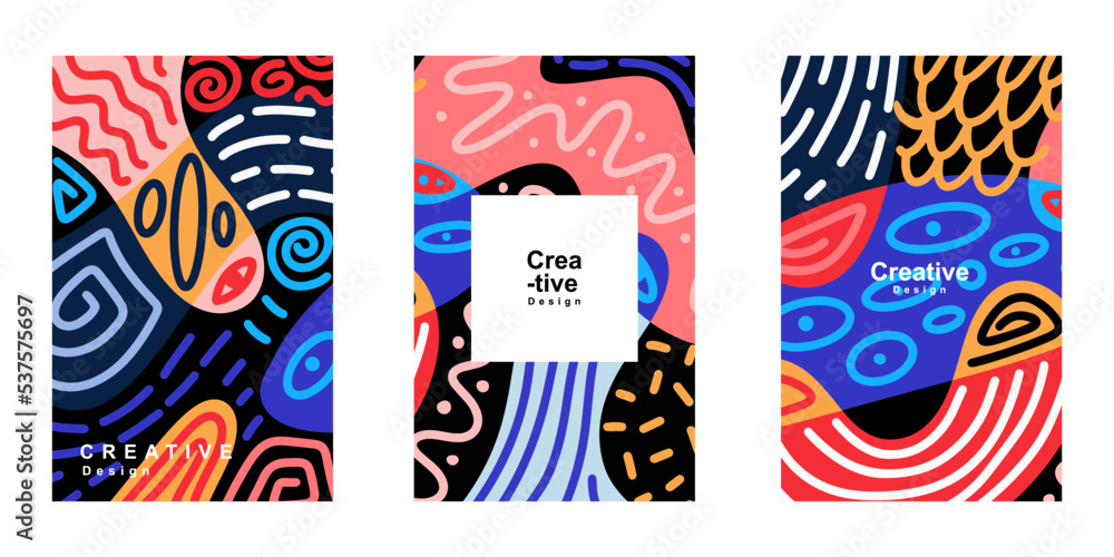 Aufkleber set of abstract trendy poster template design in ethnic style. collection of retro modern illustrati