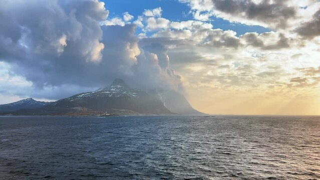Navigating pass the historical Landegode Lighthouse (Landegode fyr), Bod&oslash; Municipality, Nordland county, Norway