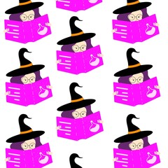 witch with a book in a hat potion pattern magic