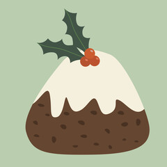 Christmas Chocolate pie pudding with vanilla cream. Christmas dessert dish.