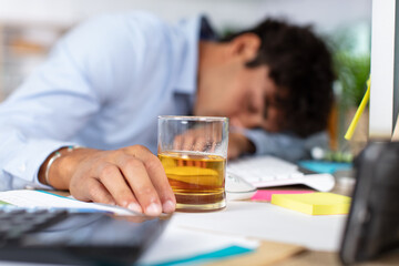 attractive drunk business man in the office