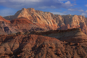 Fototapeta na wymiar Landscape of rock formations Vermillion Cliffs National Monument at sunrise, Arizona, USA