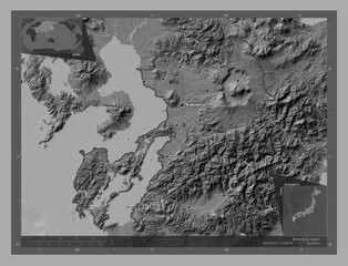 Kumamoto, Japan. Bilevel. Labelled points of cities