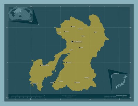 Kumamoto, Japan. Solid. Labelled Points Of Cities
