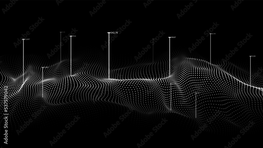 Aufkleber digital halftone wave with dots on the dark background. the futuristic abstract structure of network
