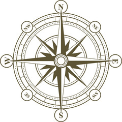 Vintage compass symbol. Old navigation tool icon