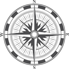 Retro wind rose symbol. Old nautical compass