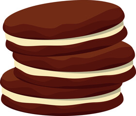 Chocolate round cookie with cream. Sweet snack cartoon icon