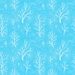 Pattern winter blue light blue texture background snow trees hills 
branches of the chart pattern white ink 