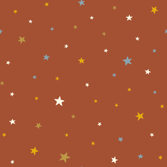 Seamless bright pattern with stars in random order