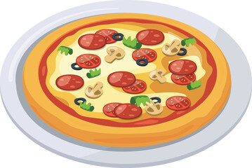 Pizza on plate. Traditional italian dish cartoon icon