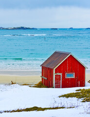 View of Lofoten Islands in Norway in winter.
