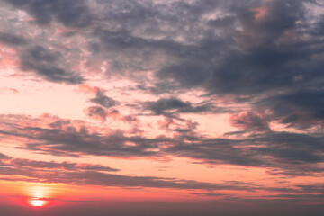 Twilight sky with effect of light pastel tone. Colorful clouds on the dramatic sunset sky