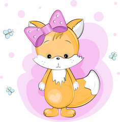 cute cartoon fox with a bow