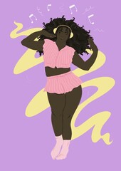 Woman wearing headphones and dancing to music