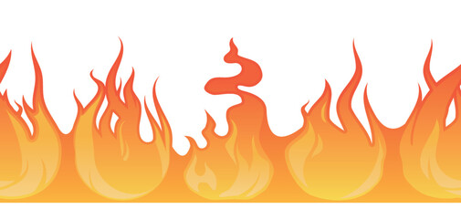 Fire seamless horizontal pattern. Cartoon flame border