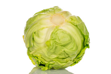 One fresh white cabbage, macro, isolated on white background.