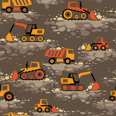 Seamless pattern with building equipment on ground. Creative kids texture for fabric and fashion textile print. Endless vector background.