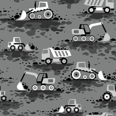 Seamless pattern with building equipment on ground. Creative kids texture for fabric and fashion textile print. Endless vector background.
